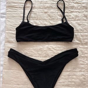 Frankie’s Bikinis - black ribbed bikini top